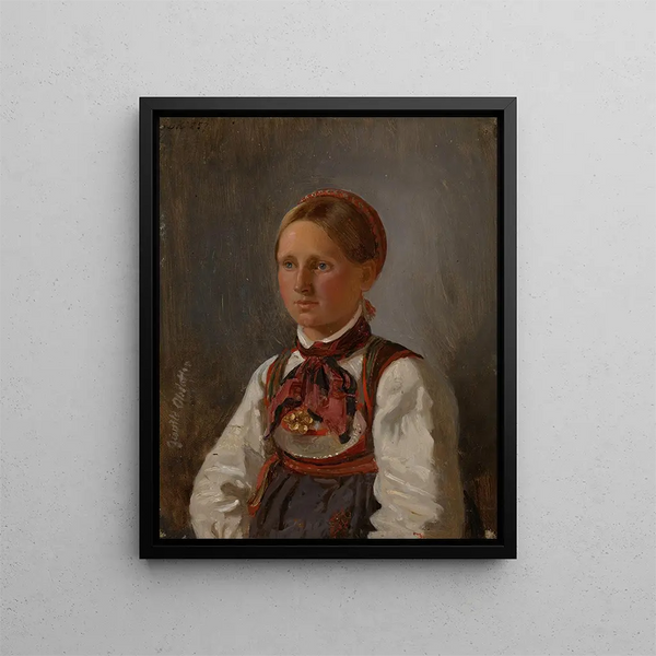 Portrait of Gunild Olsdatter de Tinn - Adolph Tidemand — framed artwork on a wall