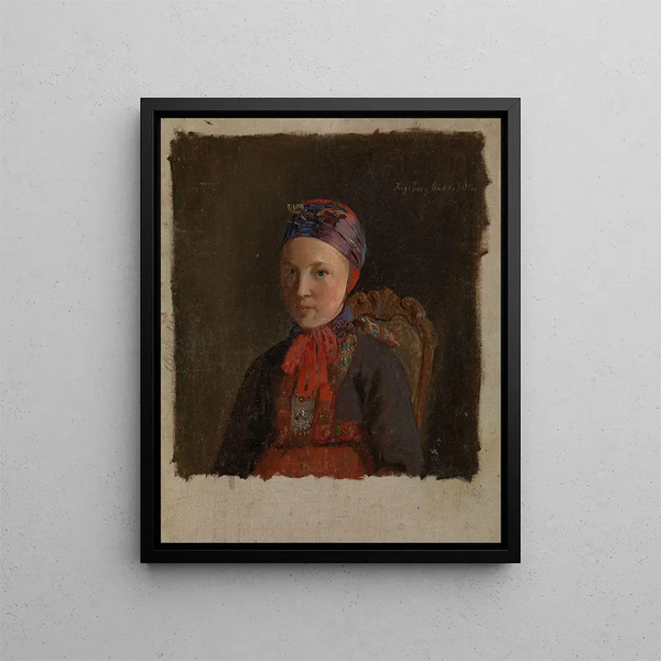 Portrait of Ingeborg Anderdatter Gulsvig - Adolph Tidemand — framed artwork on a wall
