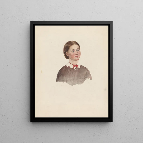 Young woman with a red necklace - Adolph Tidemand — framed artwork on a wall