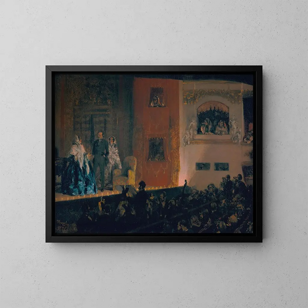 The Theatre of the Gymnasium - Adolph von Menzel — framed artwork on a wall
