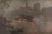 Bote-muelle en el Sena por la noche frente a Notre-Dame - Adolphe Ernest Gumery — vista de la obra