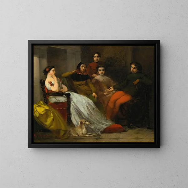 Conversación después de la cena - Adolphe Monticelli — cuadro enmarcado en la pared