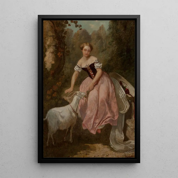 La niña y la cabra - Adolphe Monticelli — cuadro enmarcado en la pared