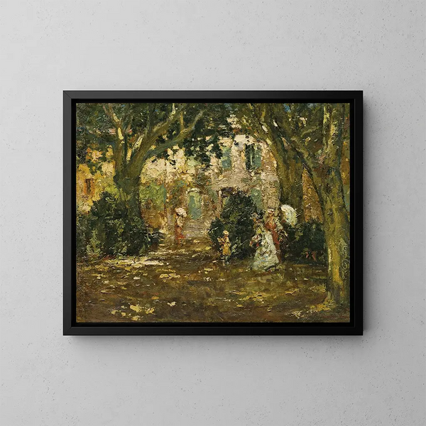 Mujeres en un jardín - Adolphe Monticelli — cuadro enmarcado en la pared