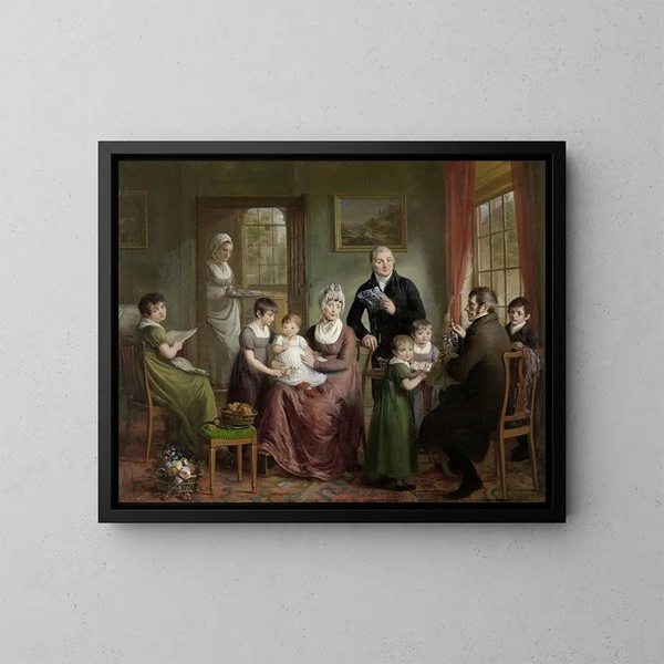 retrato de la familia de Adrianus Bonebakker con Dirk L. Bennewitz - Adriaan de Lelie — cuadro enmarcado en la pared