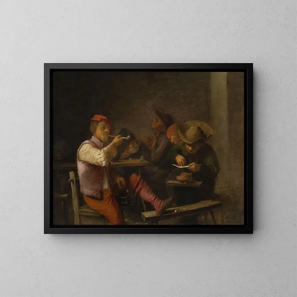 Campesino fumando tabaco en una taberna - Adriaen Brouwer — cuadro enmarcado en la pared