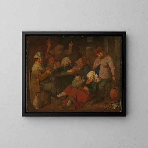 de pobres que beben en una taberna - Adriaen Brouwer — cuadro enmarcado en la pared
