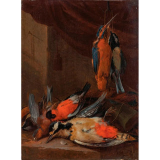 Adriaen De Grijef - A hunting still life with various songbirds.webp