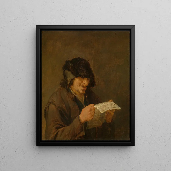 Hombre cantando - Adriaen van Ostade — cuadro enmarcado en la pared