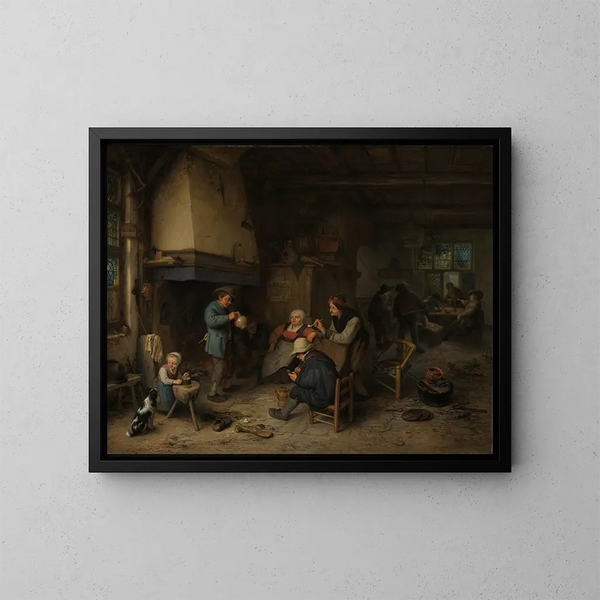 campesinos en un interior - Adriaen van Ostade — cuadro enmarcado en la pared