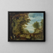 a wooded landscape with travelers crossing a bridge - Adriaen van Stalbemt — framed artwork on a wall