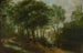 figuras en un camino boscoso con un edificio al fondo - Adriaen van Stalbemt — vista de la obra