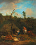 Un pastor y una pastora frente a una granja de madera - Adriaen van de Velde — vista de la obra