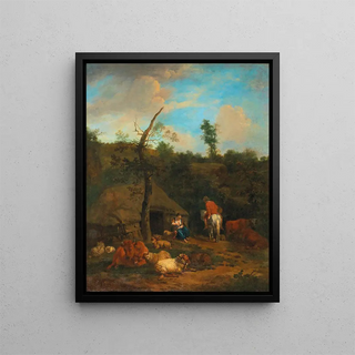 Adriaen van de Velde - A herdsman and a shepherdess in front of a wooden farmhouse.webp