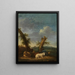 Landscape painting with sheep and a sleeping shepherd - Adriaen van de Velde — framed artwork on a wall