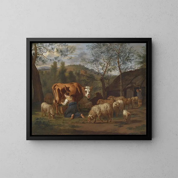 The Milkmaid - Adriaen van de Velde — framed artwork on a wall