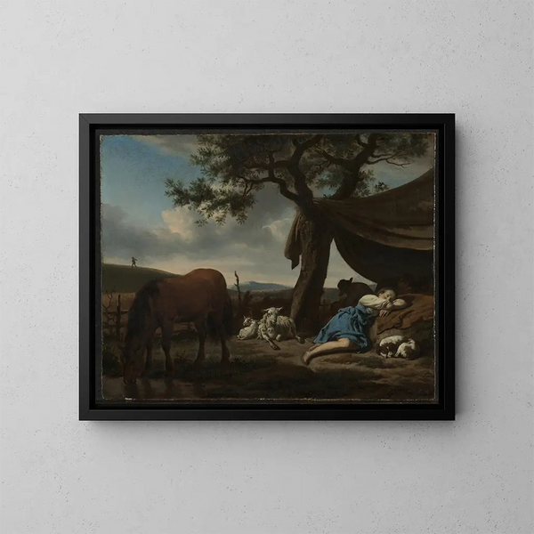 Sleeping Shepherds - Adriaen van de Velde — framed artwork on a wall