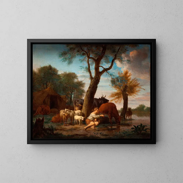 The Fishmonger - Adriaen van de Velde — framed artwork on a wall