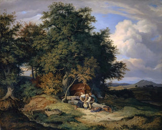 Adrian Ludwig Richter - Herbstlicher Wald mit Schferfamilie.webp