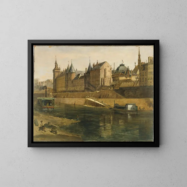 La Conciergerie durante las obras de reconstrucción del palacio de justicia - Adrien Dauzats — cuadro enmarcado en la pared