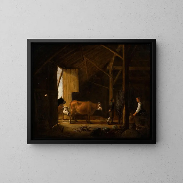 Interior of a barn - Aelbert Cuyp — framed artwork on a wall