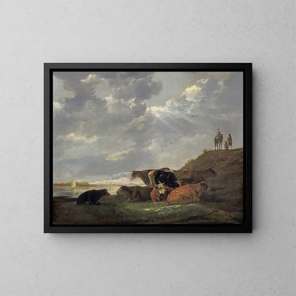 Landscape with Cows by Aelbert Cuyp — framed artwork on a wall