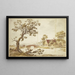 a Farm near a stone bridge on which a rider in a red coat accompanied by a dog wants to pass - Aernout Ter Himpel — framed artwork on a wall
