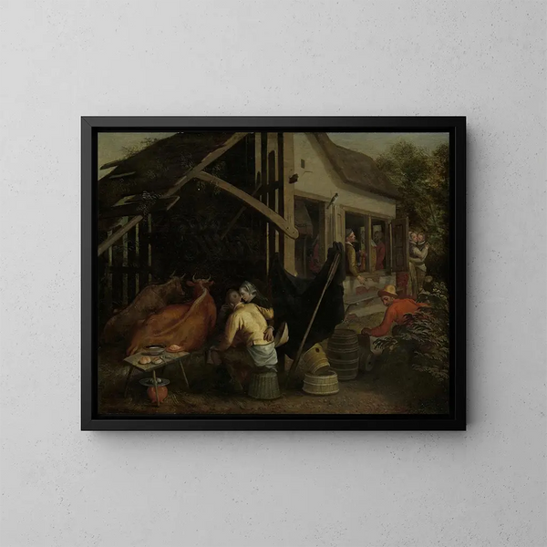 Parejas haciendo el amor en una posada rural - Aert Pietersz — cuadro enmarcado en la pared