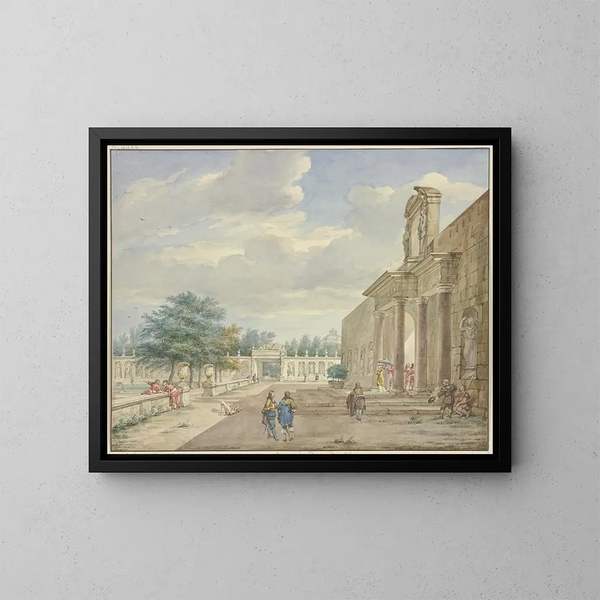 Jardín con terraza y portón opulento - Aert Schouman — cuadro enmarcado en la pared