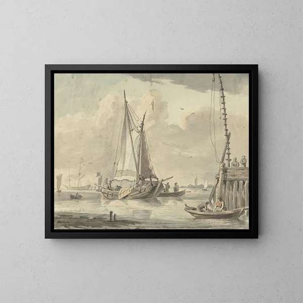 Bateaux à voiles sur la rivière près de Dordrecht - Aert Schouman — framed artwork on a wall