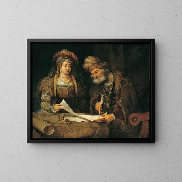 Ester y Mardoqueo escribiendo la primera carta de Purim - Aert de Gelder — cuadro enmarcado en la pared