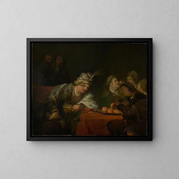 La banquete de Ahasuerus - Aert de Gelder — cuadro enmarcado en la pared