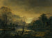 a river landscape at sunset with fishermen pulling their net in the foreground, windmills in the distance - Aert van der Neer — artwork view