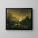 a river landscape at sunset with fishermen pulling their net in the foreground, windmills in the distance - Aert van der Neer — framed artwork on a wall