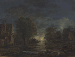 Aert van der Neer - A moonlit landscape with an inn beside a river.webp
