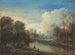 a river landscape with a fisherman and sheep on the banks - Aert van der Neer — artwork view
