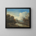a river landscape with a fisherman and sheep on the banks - Aert van der Neer — framed artwork on a wall