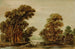Landscape painting of a wooded river scene with figures and a cottage near a footbridge - Aert van der Neer — artwork view