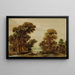 Landscape painting of a wooded river scene with figures and a cottage near a footbridge - Aert van der Neer — framed artwork on a wall