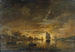 Landscape painting with boats at moonrise - Aert van der Neer — artwork view