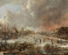 Winter landscape painting with skaters on a frozen river - Aert van der Neer — artwork view