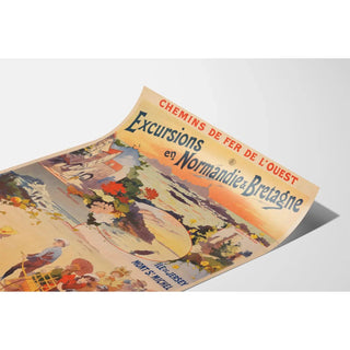 Affiche Normandie Bretagne vintage – Excursions en train vers 1900