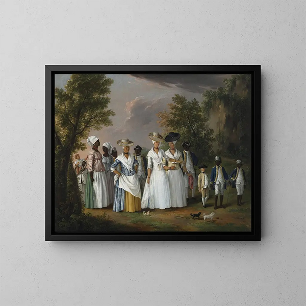 Mujeres de color libres con sus hijos y sirvientes en un paisaje - Agostino Brunias — cuadro enmarcado en la pared