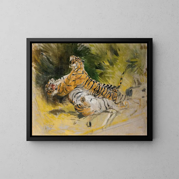 Dos tigres peleando - Aimé Morot — cuadro enmarcado en la pared
