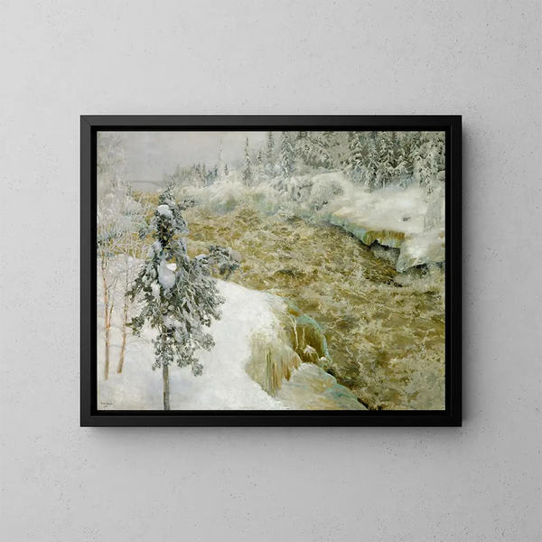 Cascadas de Imatra bajo la nieve en invierno - Akseli Gallen-Kallela — cuadro enmarcado en la pared