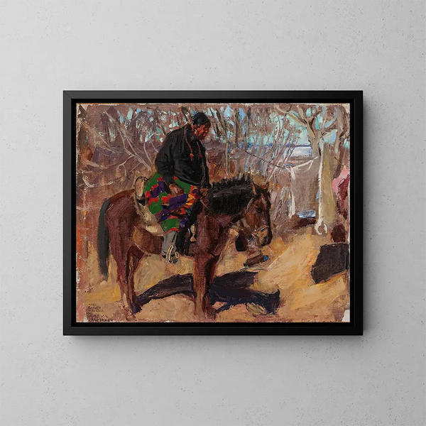indio a caballo - Akseli Gallen-Kallela — cuadro enmarcado en la pared