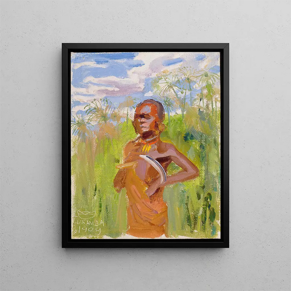 Kikuyu dans les roseaux de papyrus - Akseli Gallen-Kallela — framed artwork on a wall