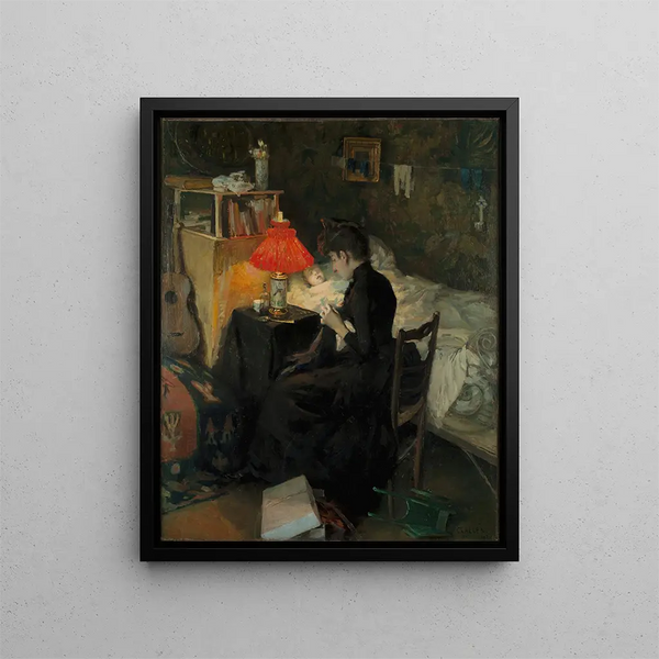 Madre con niño enfermo - Akseli Gallen-Kallela — cuadro enmarcado en la pared