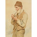 Reproduction of the painting Peasant painting lighting a pipe - Albert Anker