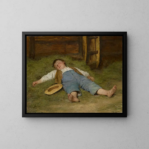 Niño dormido en la paja - Albert Anker — cuadro enmarcado en la pared